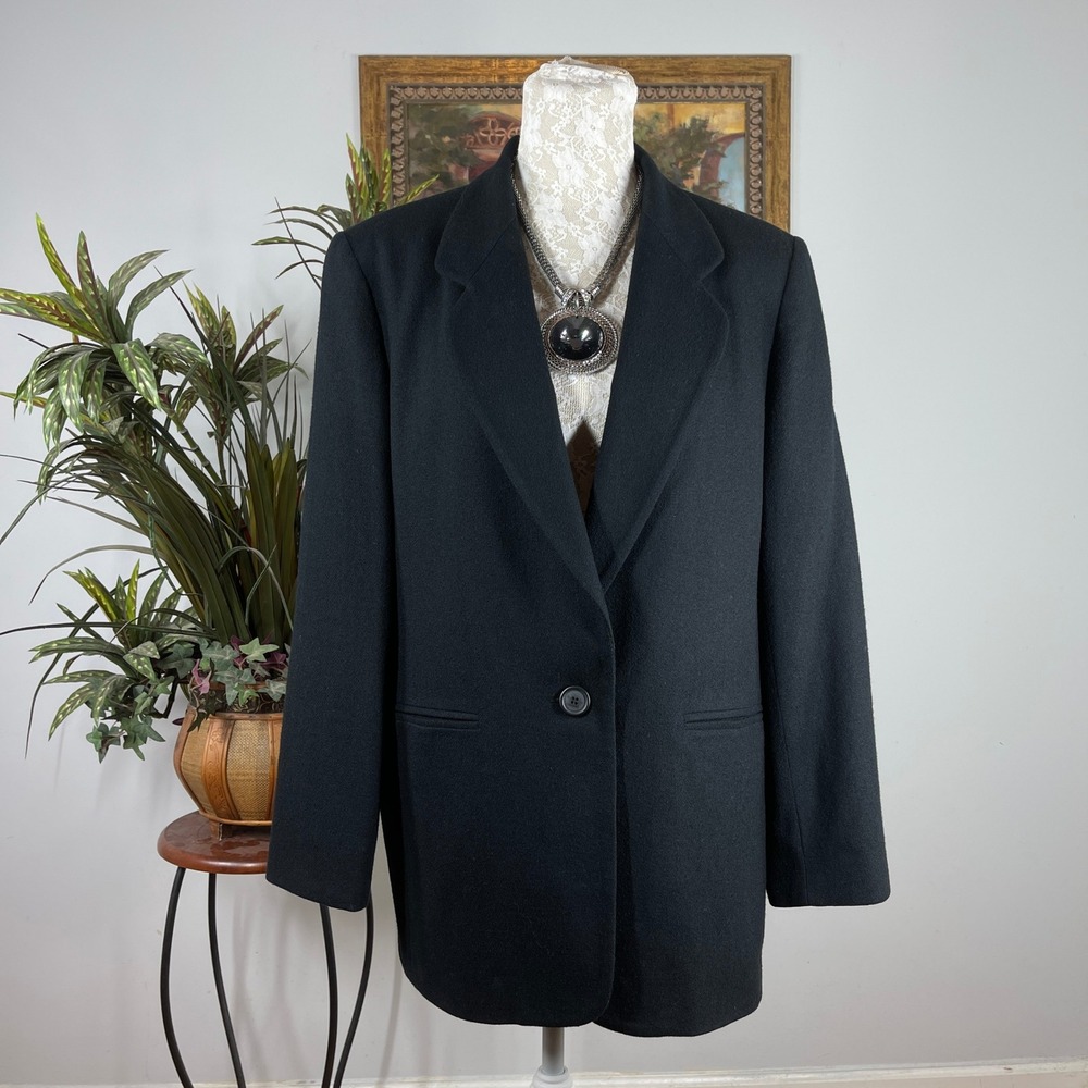 NY Jeans Blazer Womens 12 Black Wool Long Sleeve One Button Jacket